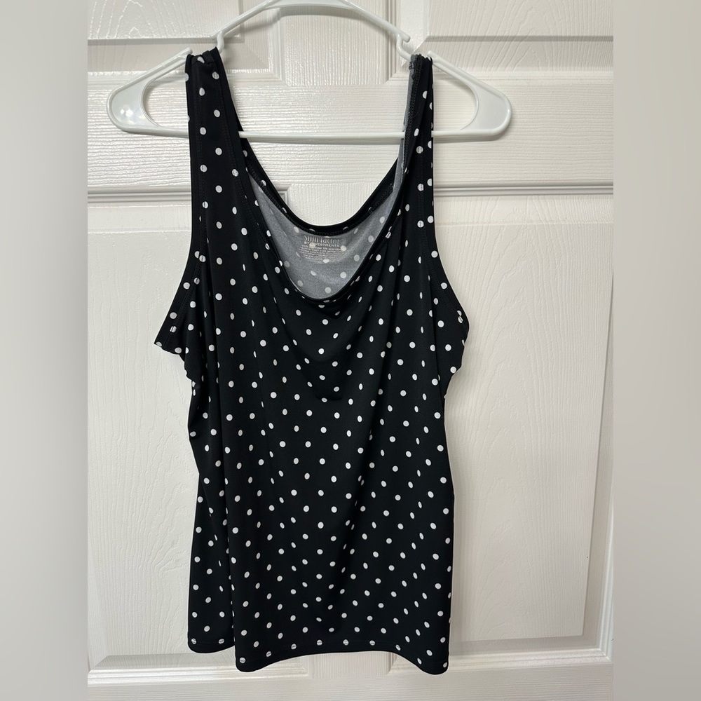 Slim Factor Black White Polka Dot Tank Top Women’s XL Silky Stretch Top